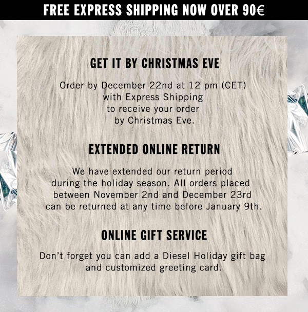 FREE EXPRESS SHIPPING NOW OVER 90€