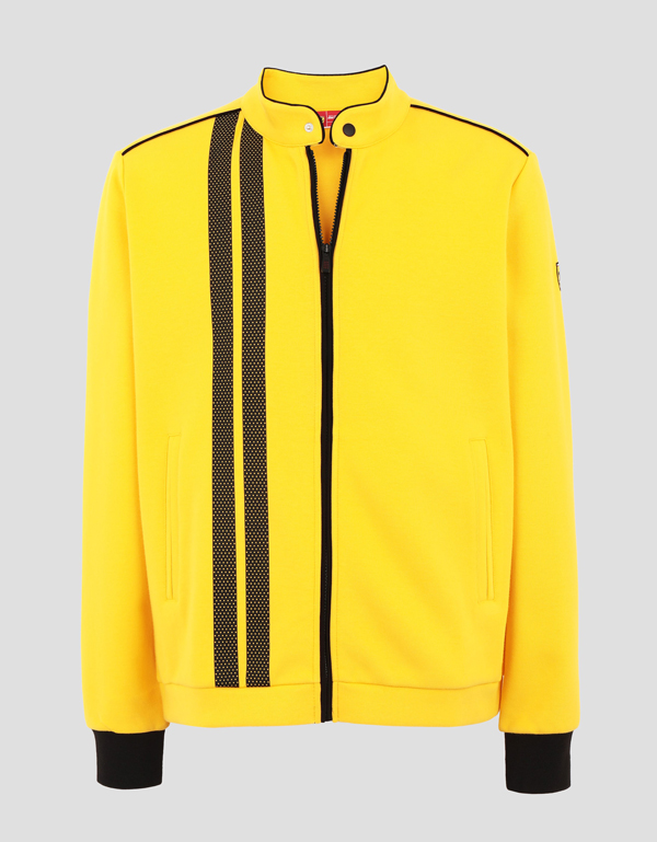 Men's Racing yellow sweatshirt featuring driver's collar and livery motif.