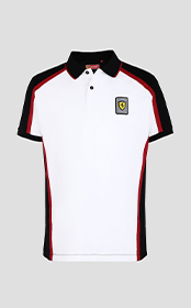 White, black and red men's Infinity polo shirt.