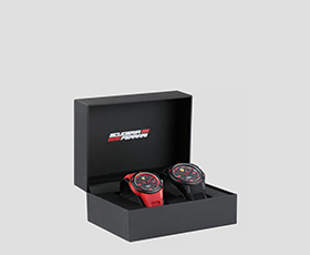 Red and black Apex watches. 