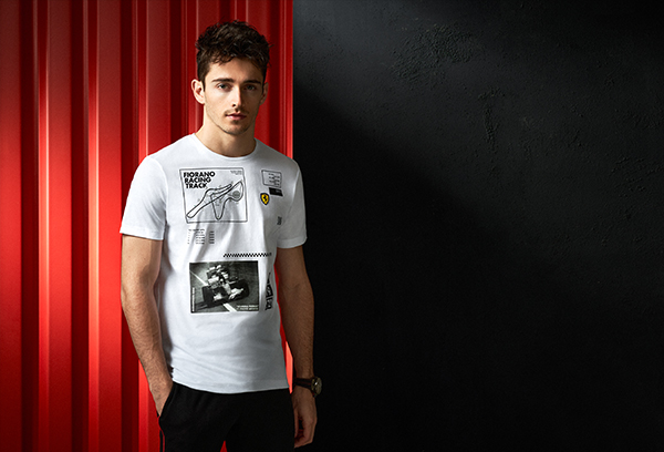 Charles Leclerc wears white Fiorano Circuit T-shirt