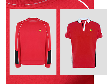 MEN'S DOUBLE KNIT SWEATSHIRT WITH PIPING AND MEN'S AIR INTAKE POLO SHIRT IN COTTON PIQUÉ IN ROSSO CORSA COLOUR