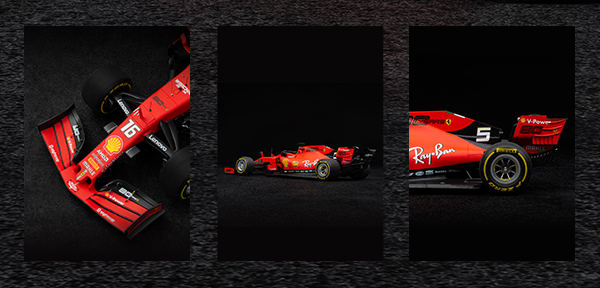 Ferrari SF90 Leclerc model IN 1:8 scale from three different points of view