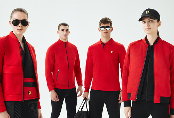 Two half-body women and two half-body men wearing red and black clothes and accessories.