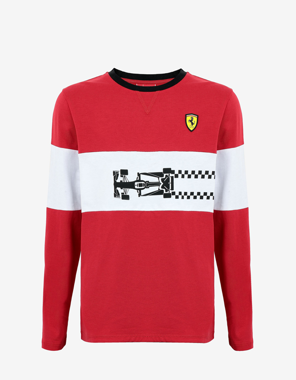 BOYS' LONG SLEEVED RED TOP IN COTTON JERSEY