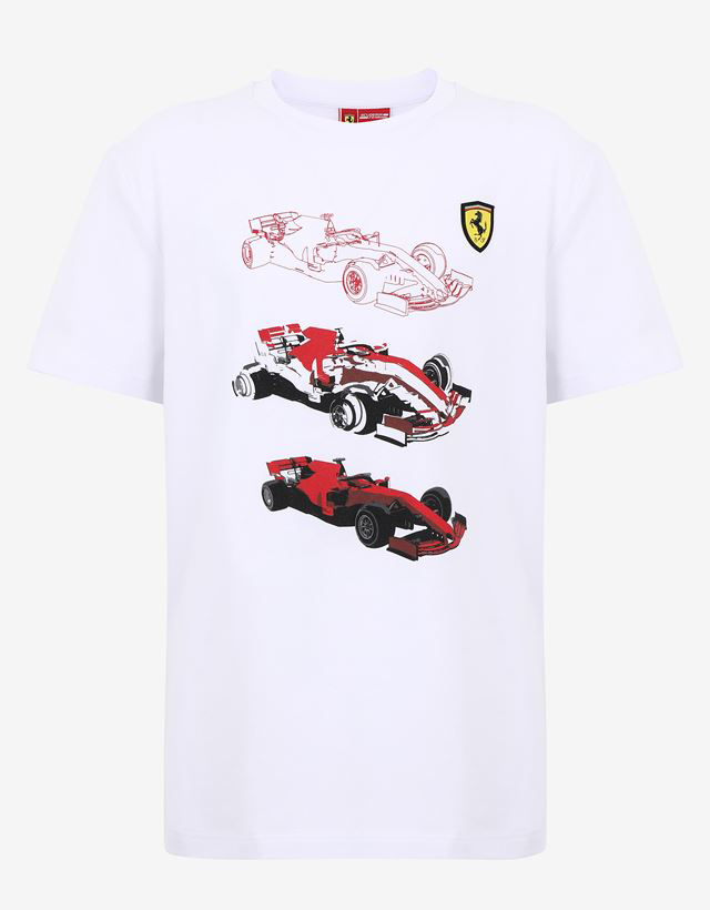 Children's white mini-me T-shirt with racing print