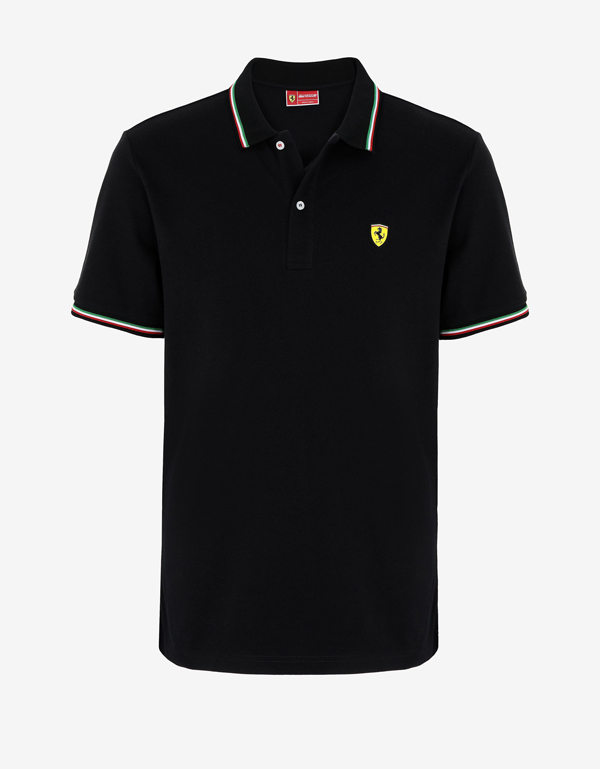 Men's black organic cotton polo shirt with Italian tricolour design