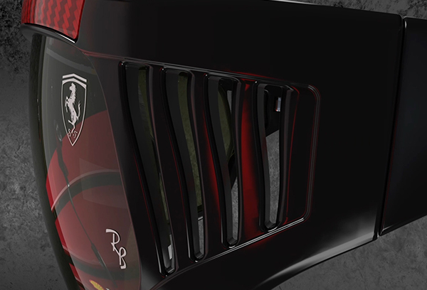 Ray-Ban for Scuderia Ferrari with mirror blue, green and pink lens tints on a dark background.