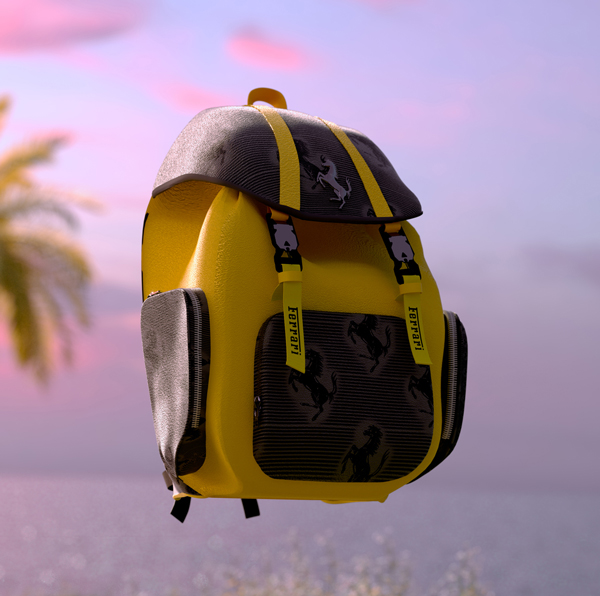 Pictures of Ferrari yellow and black backpack