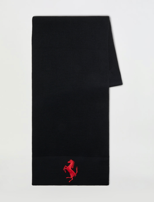 Double face wool scarf with Ferrari logo and Prancing Horse