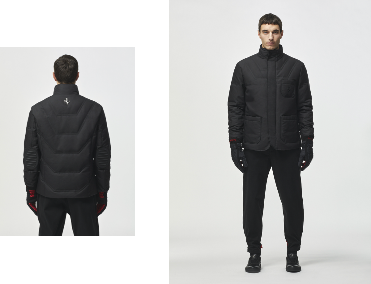 Front and back view of man wearing a black gilet with recycled down fill