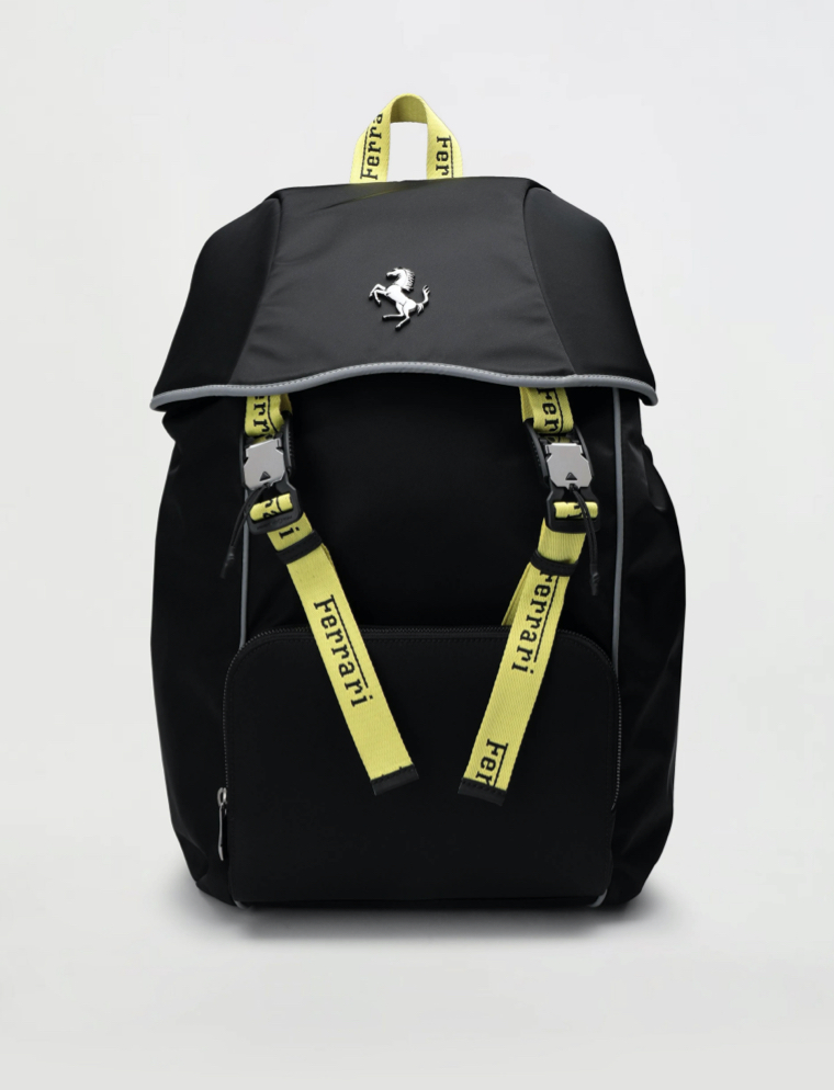 Black rucksack in technical fabric with Ferrari logo tape