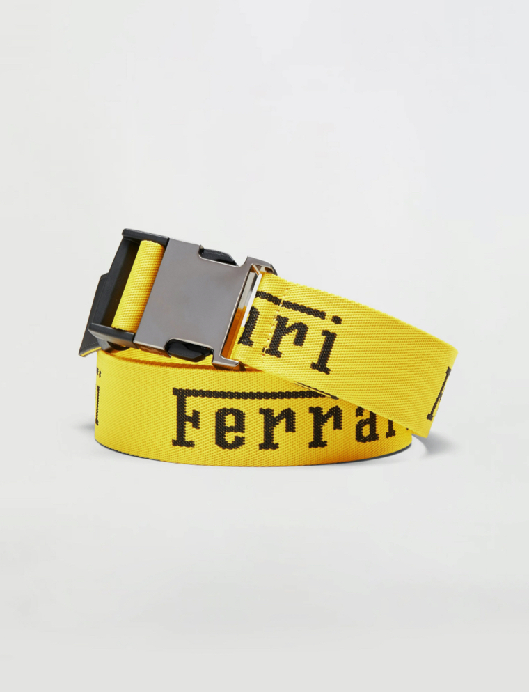 Yellow belt with Ferrari logo tape and metal buckle