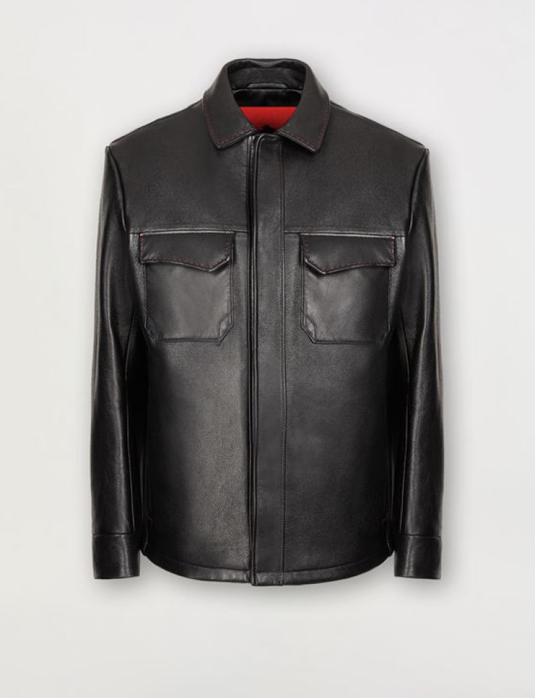 Men's leather shacket with livery