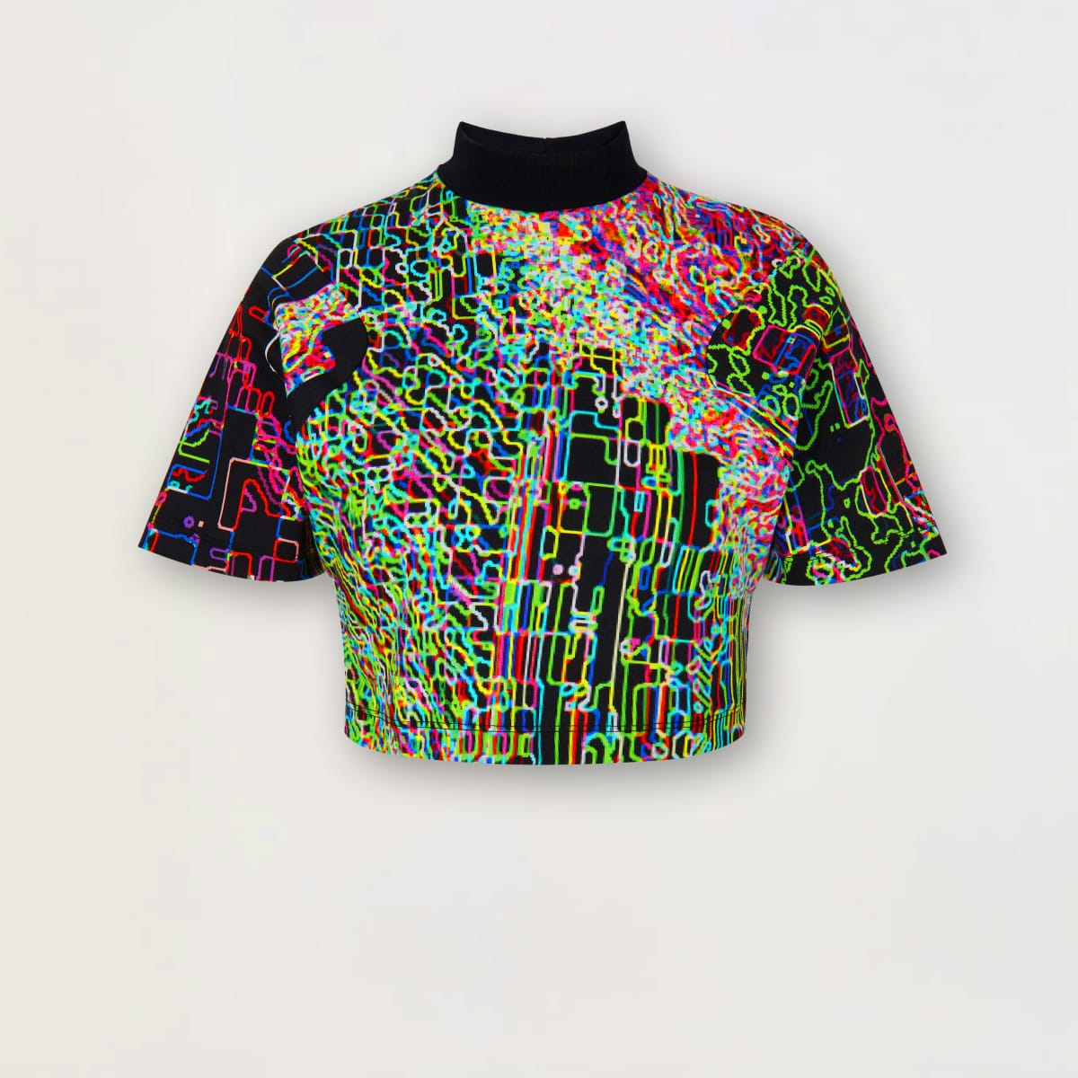 Cropped cotton T-shirt with multicoloured print 