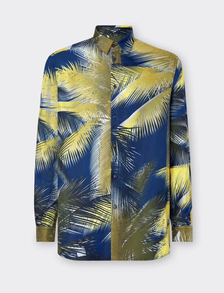 Oversize shirt in silk twill with the palms camouflage print