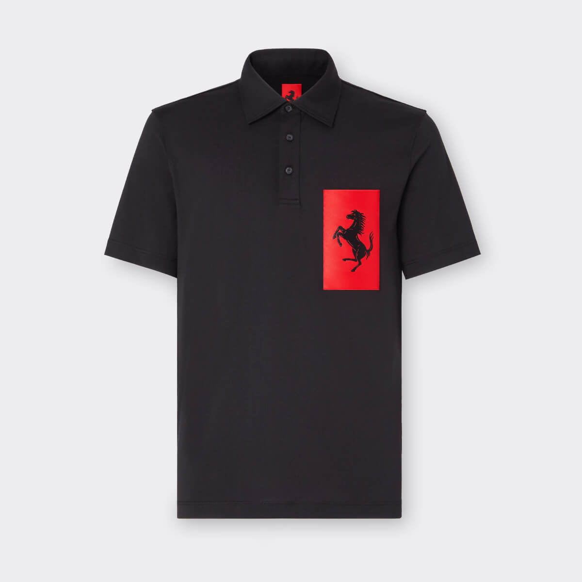 Black cotton polo shirt with maxi Prancing Horse pocket