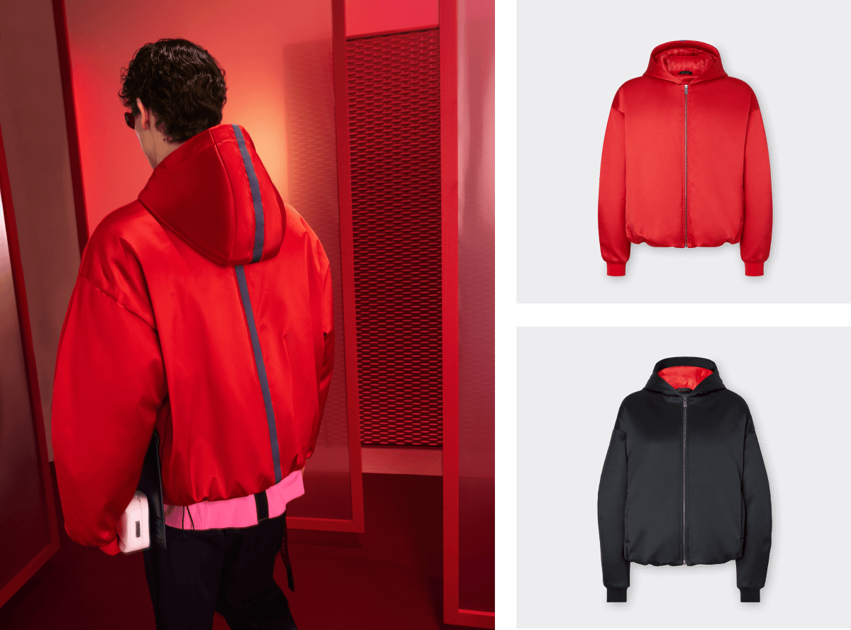 Bomber jacket in Q-CYCLE® nylon-satin with contrast tape