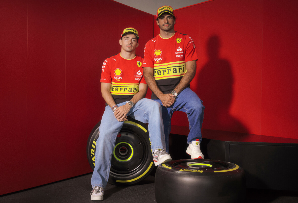 Carlos Sainz and Charles Leclerc in Ferrari looks 