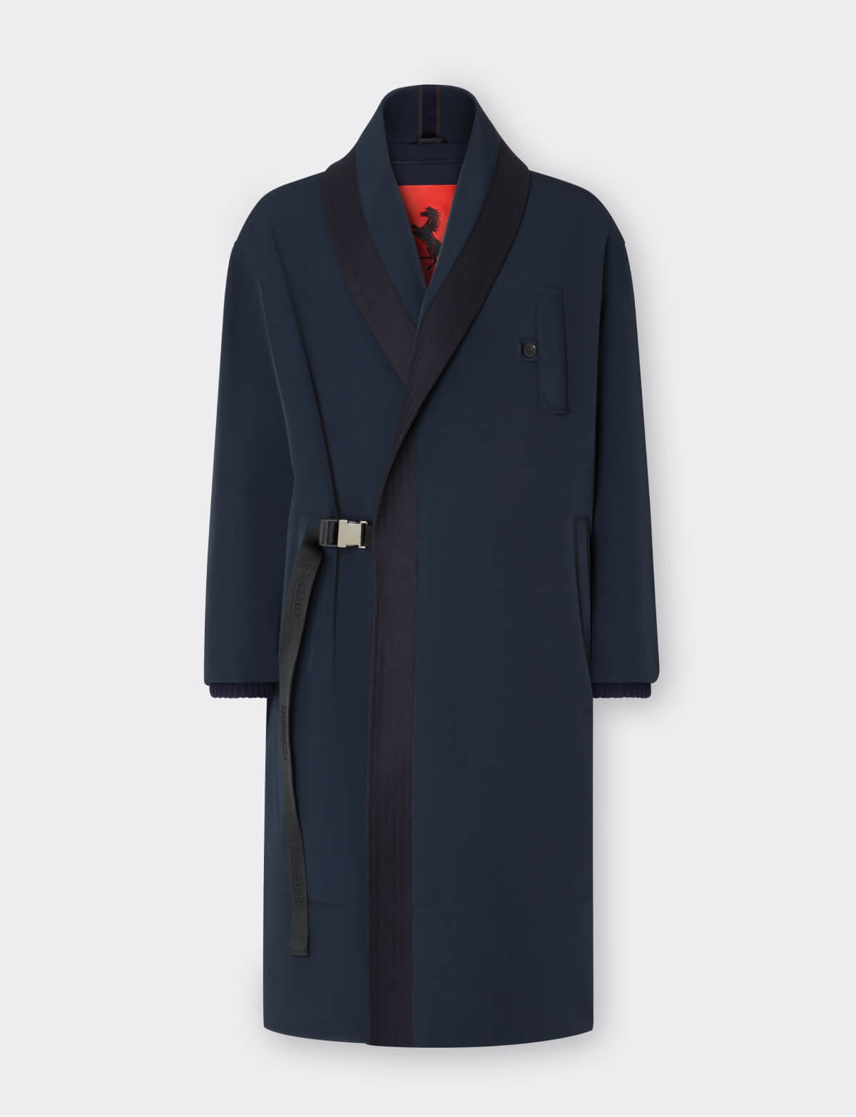 Coat in nylon satin eco-twill with contrasting details