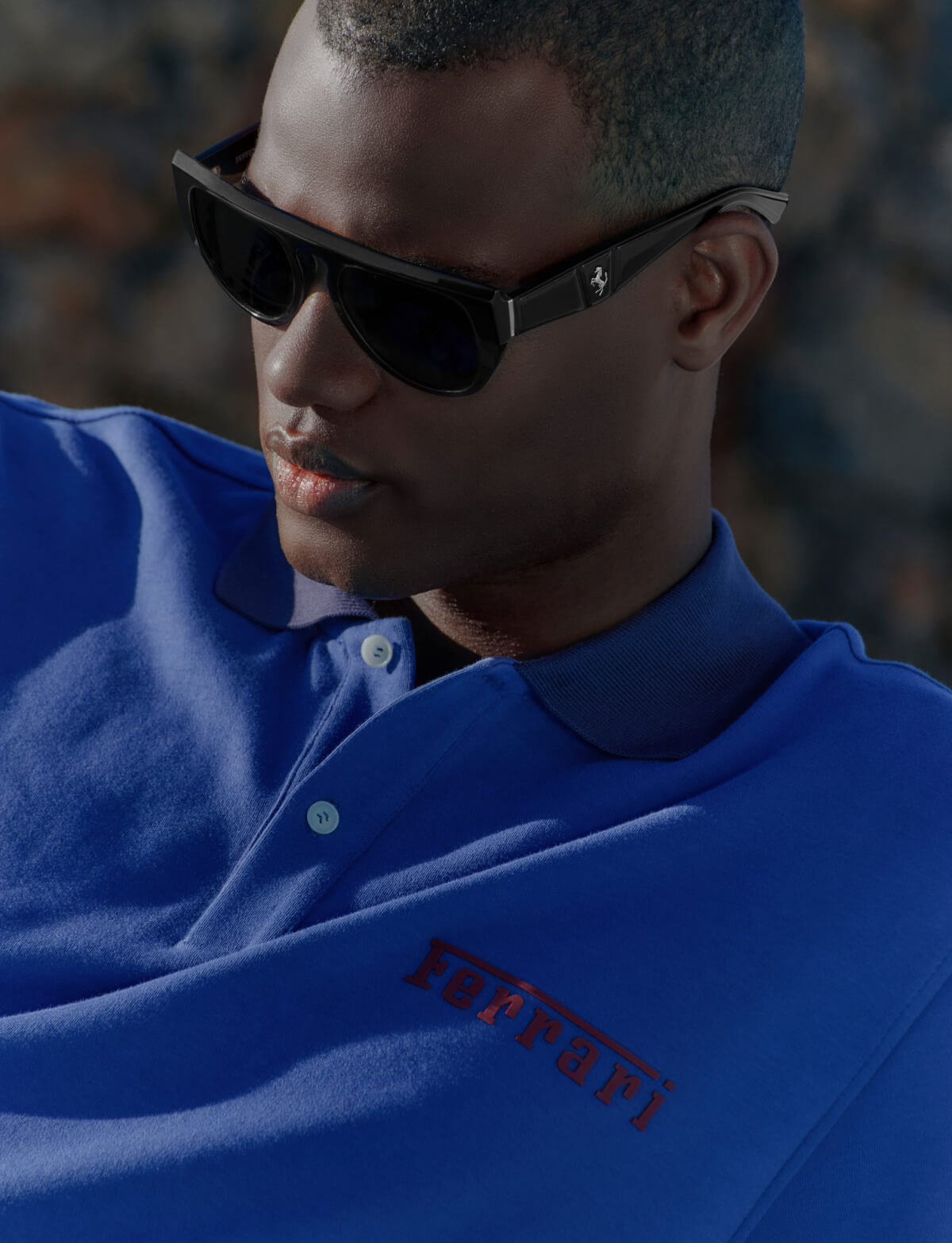 Short-sleeve cotton polo shirt with Ferrari logo