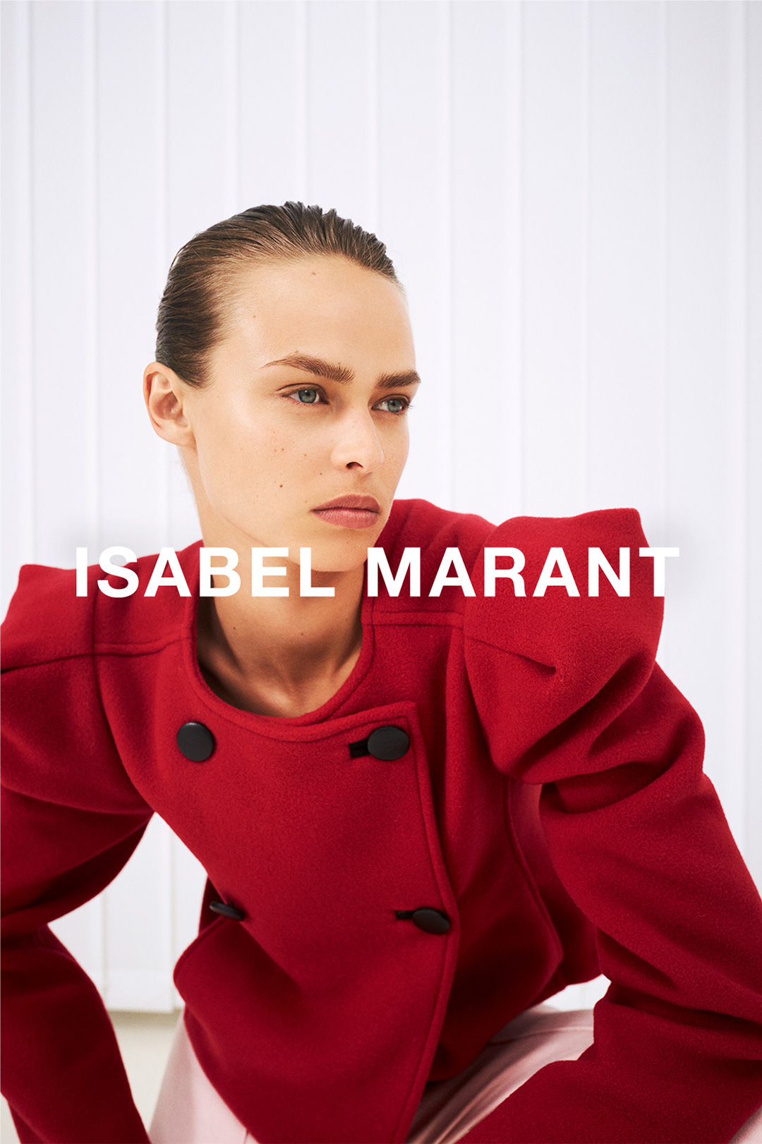 The model is wearing the Fileali coat from the Isabel Marant Spring 21 collection